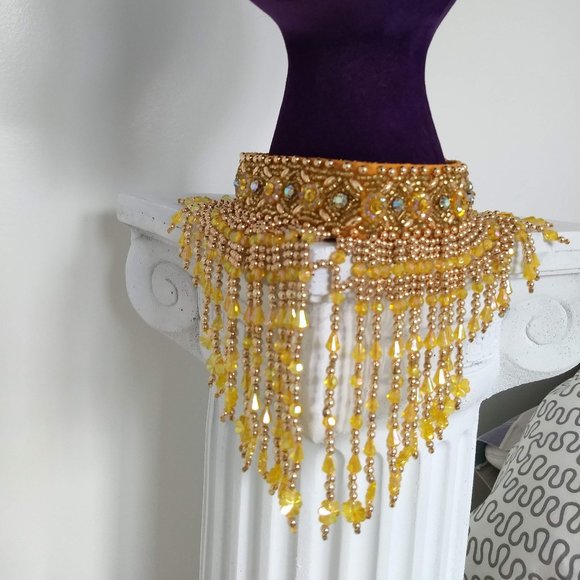 RARE vintage 60s waterfall bead choker collar bib purse set - Picture 3 of 15